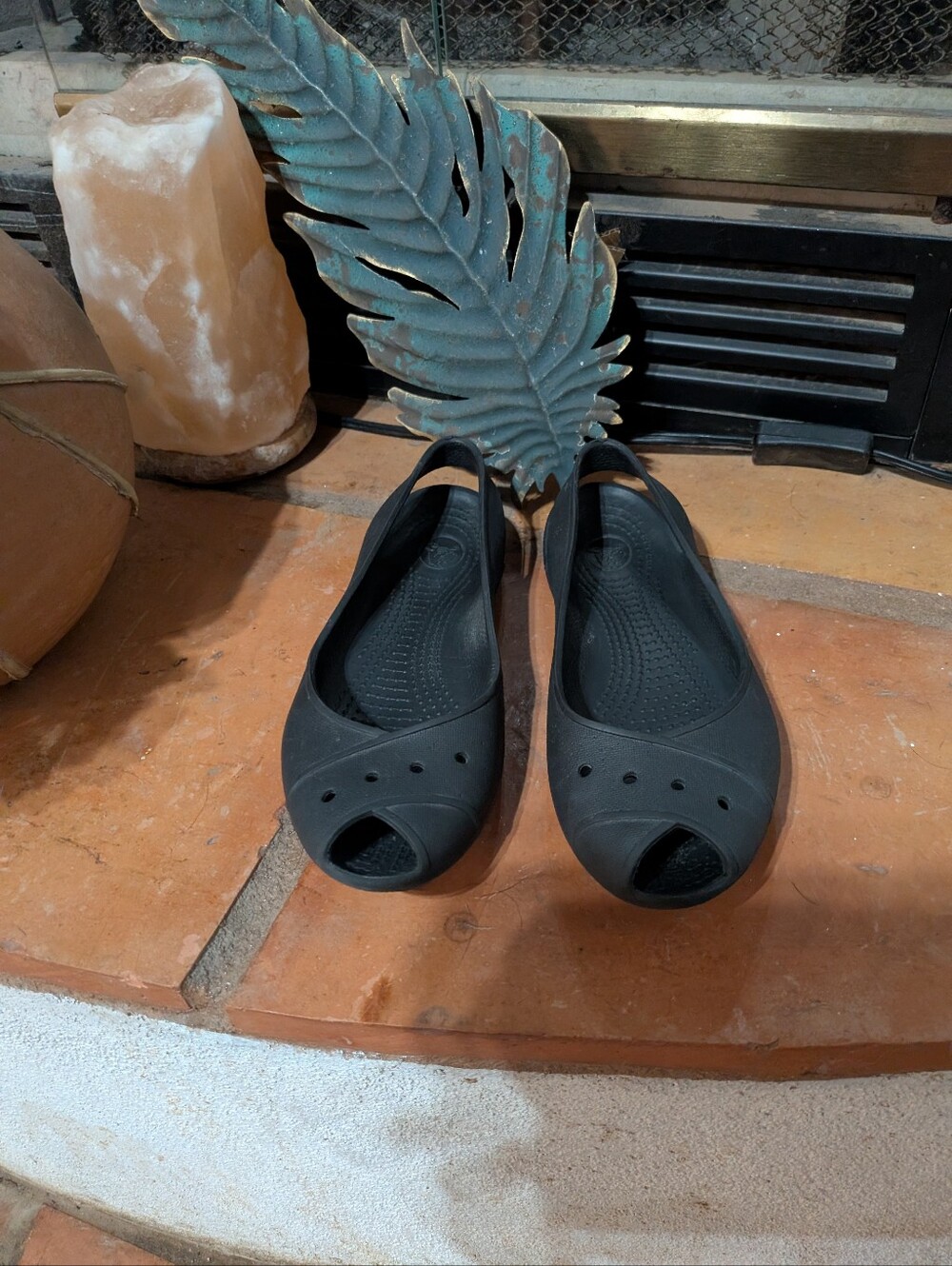 Crocs Black Women's Slingback Peep-Toe Comfort Flats